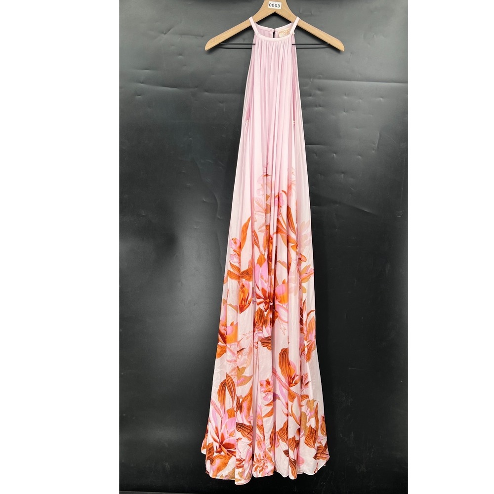 NEW ROCOCO SAND Flared Maxi Dress Pink Multi luxury resortwear boho chic S